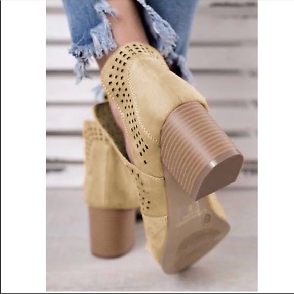 Suede V Cut Laser Cutout Peep Toe Bootie - Picture 3 of 8